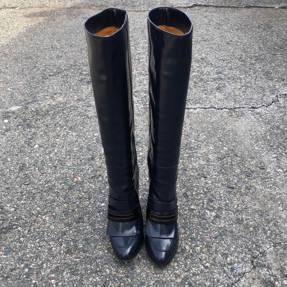 Balenciaga Two Tone Blue Black Patent Leather Heeled Boots Size 38 EU